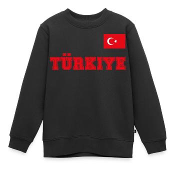 Look maillot de la Turquie – TÜRKIYE - Commode drapeau drapeau - Sweat Premium enfant bio - noir - Devant - AI Model Kid Female (0cm)