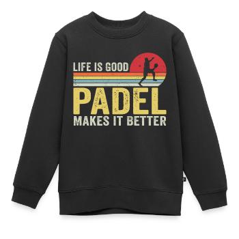 Das Leben ist gut Padel macht es besser - Kinder Premium Organic Sweatshirt - Schwarz - Vorne - AI Model Kid Female (0cm)