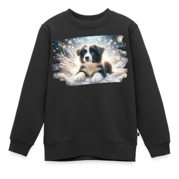 Rêve d’hiver avec chiot border colly dans la neige - Sweat Premium enfant bio - noir - Devant - AI Model Kid Female (0cm)