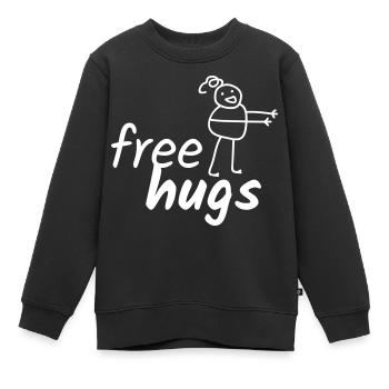 Lustiger Spruch Free Hugs mit Zeichnung - Kinder Premium Organic Sweatshirt - Schwarz - Vorne - AI Model Kid Female (0cm)