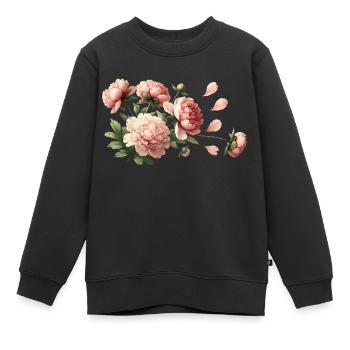 Pivoines roses romantiques - Sweat Premium enfant bio - noir - Devant - AI Model Kid Female (0cm)