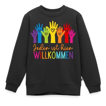 Jeder ist hier willkommen - Kinder Premium Organic Sweatshirt - Schwarz - Vorne - AI Model Kid Female (0cm)