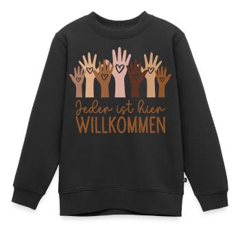 Jeder ist hier willkommen - Kinder Premium Organic Sweatshirt - Schwarz - Vorne - AI Model Kid Female (0cm)