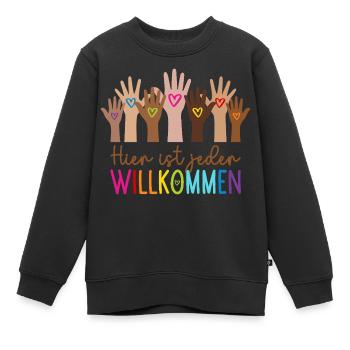 Hier ist jeder willkommen - Kinder Premium Organic Sweatshirt - Schwarz - Vorne - AI Model Kid Female (0cm)
