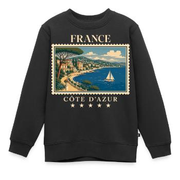 Frankreich Côte d’Azur Vintage Reisemarke - Kinder Premium Organic Sweatshirt - Schwarz - Vorne - AI Model Kid Female (0cm)