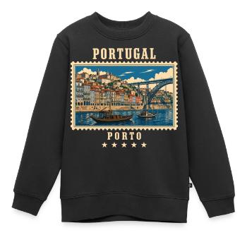 Portugal Porto Vintage Reisemarke - Kinder Premium Organic Sweatshirt - Schwarz - Vorne - AI Model Kid Female (0cm)