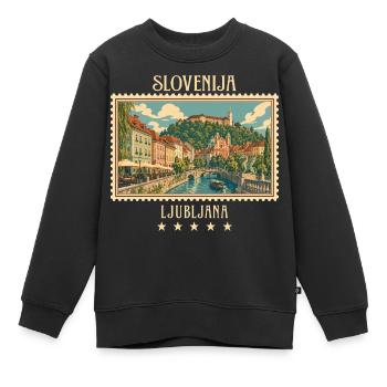 Slowenien Ljubljana Vintage Reisemarke - Kinder Premium Organic Sweatshirt - Schwarz - Vorne - AI Model Kid Female (0cm)