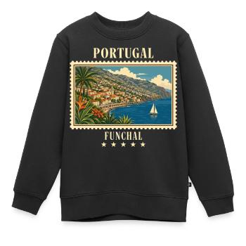 Portugal Funchal Vintage Reisemarke - Kinder Premium Organic Sweatshirt - Schwarz - Vorne - AI Model Kid Female (0cm)