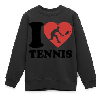 I Love Tennis Typo - Herz - Hobby - Kinder Premium Organic Sweatshirt - Schwarz - Vorne - AI Model Kid Female (0cm)