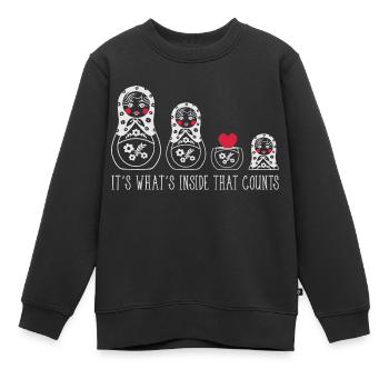 Poupée russe Matryoshka disant amour du cœur - Sweat Premium enfant bio - noir - Devant - AI Model Kid Female (0cm)