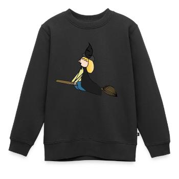 Sorcière sur un balai - Sweat Premium enfant bio - noir - Devant - AI Model Kid Female (0cm)