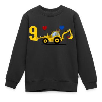 9e anniversaire Tracteur excavatrice - Sweat Premium enfant bio - noir - Devant - AI Model Kid Female (0cm)