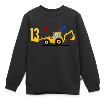 Tracteur excavatrice 13e anniversaire - Sweat Premium enfant bio - noir - Devant - AI Model Kid Female (0cm)
