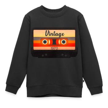 Vintage Kassette aus den 1970er Jahren - Kinder Premium Organic Sweatshirt - Schwarz - Vorne - AI Model Kid Female (0cm)