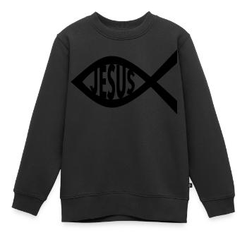 Jesus Fisch - Kinder Premium Organic Sweatshirt - Schwarz - Vorne - AI Model Kid Female (0cm)