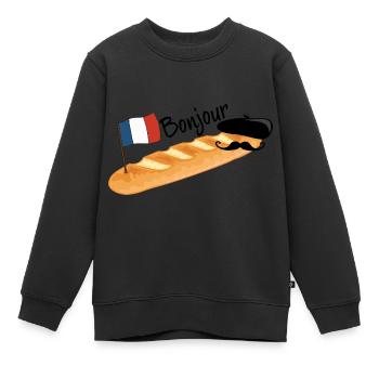 Bonjour - Lustiges französisches Baguette - Kinder Premium Organic Sweatshirt - Schwarz - Vorne - AI Model Kid Female (0cm)