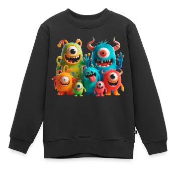 Bunte Monster Familie hat Spaß - Kinder Premium Organic Sweatshirt - Schwarz - Vorne - AI Model Kid Female (0cm)