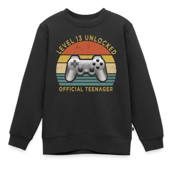 Vintage Level 13 Freigeschalteter offizieller Teenager - Kinder Premium Organic Sweatshirt - Schwarz - Vorne - AI Model Kid Female (0cm)