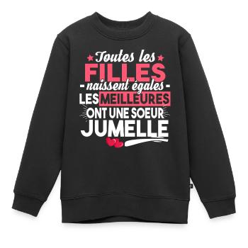 Sœurs Jumelles Licorne Famille Humour Bébé Fille - Sweat Premium enfant bio - noir - Devant - AI Model Kid Female (0cm)