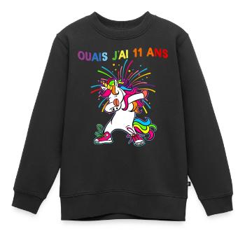 Ouais J'ai 11 Ans Humour Licorne - Sweat Premium enfant bio - noir - Devant - AI Model Kid Female (0cm)