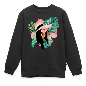 schwarze Frau Tropical Afro - Kinder Premium Organic Sweatshirt - Schwarz - Vorne - AI Model Kid Female (0cm)