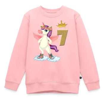 Geburtstag 7 Jahre Golden Unicorn Girl - Kinder Premium Organic Sweatshirt - Rosa - Vorne - AI Model Kid Female (0cm)
