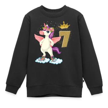 Geburtstag 7 Jahre Golden Unicorn Girl - Kinder Premium Organic Sweatshirt - Schwarz - Vorne - AI Model Kid Female (0cm)
