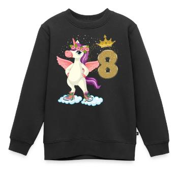 Licorne anniversaire 8 ans - Sweat Premium enfant bio - noir - Devant - AI Model Kid Female (0cm)