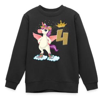 Licorne anniversaire 4 ans Fille Cadeau Enfant - Sweat Premium enfant bio - noir - Devant - AI Model Kid Female (0cm)