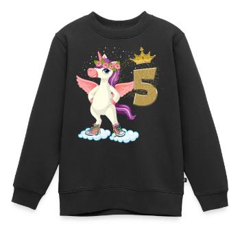 Anniversaire Fille Licorne 5 ans - Sweat Premium enfant bio - noir - Devant - AI Model Kid Female (0cm)