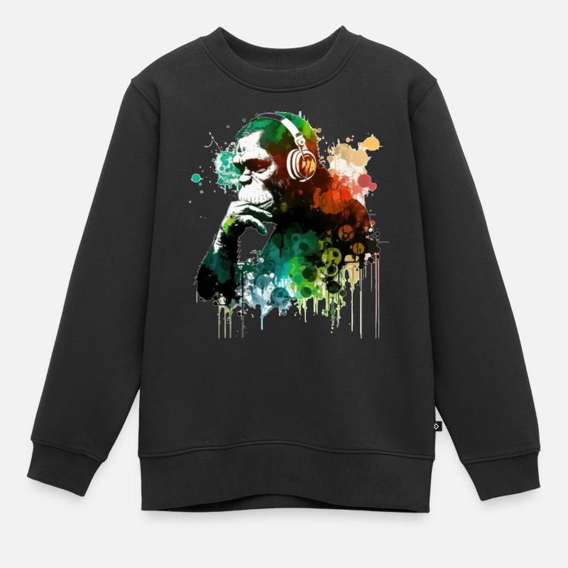 Banksy DJ Monkey Thinker - Sweat Premium enfant bio - noir