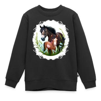 Chemise Cheval Tournoi d’équitation Fille Cheval - Sweat Premium enfant bio - noir - Devant - AI Model Kid Female (0cm)