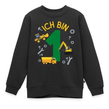 Ich bin 1 Jahr Geburtstag Mädchen Junge Baustelle - Kinder Premium Organic Sweatshirt - Schwarz - Vorne - AI Model Kid Female (0cm)
