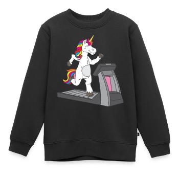 Sportliches Einhorn auf dem Laufband - - Kinder Premium Organic Sweatshirt - Schwarz - Vorne - AI Model Kid Female (0cm)