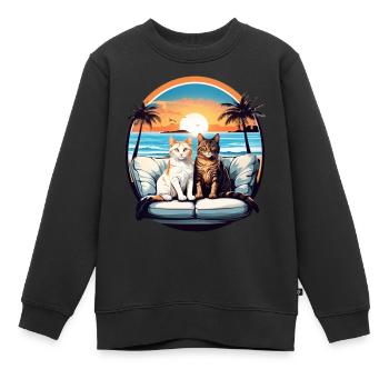 Katzen am Meer - Kinder Premium Organic Sweatshirt - Schwarz - Vorne - AI Model Kid Female (0cm)