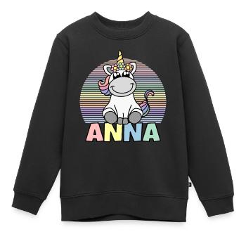 Nom de la licorne Anna - Sweat Premium enfant bio - noir - Devant - AI Model Kid Female (0cm)