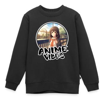 Jolie fille d’anime à la gare - chemise d’anime - Sweat Premium enfant bio - noir - Devant - AI Model Kid Female (0cm)