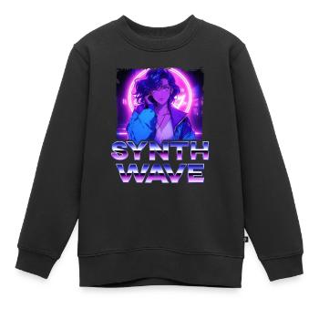 Synthwave Music Album Cover - Anime Shirt - Kinder Premium Organic Sweatshirt - Schwarz - Vorne - AI Model Kid Female (0cm)