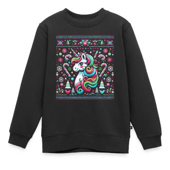 Buntes Weihnachts-Einhorn - Kinder Premium Organic Sweatshirt - Schwarz - Vorne - AI Model Kid Female (0cm)