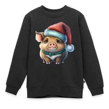 Weihnachtsschwein, niedliches Tier, Mütze - Kinder Premium Organic Sweatshirt - Schwarz - Vorne - AI Model Kid Female (0cm)