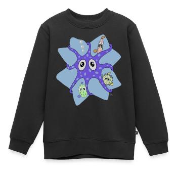 Calamar avec du poisson qui a l’air surpris - Sweat Premium enfant bio - noir - Devant - AI Model Kid Female (0cm)