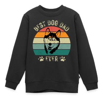 Chien Husky Chien Papa Fête des Pères Rétro Anniversaire - Sweat Premium enfant bio - noir - Devant - AI Model Kid Female (0cm)
