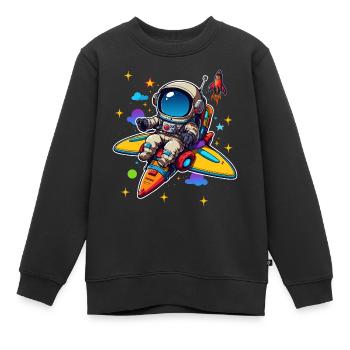 Kleiner Astronaut in buntem Raumschiff im Weltraum - Kinder Premium Organic Sweatshirt - Schwarz - Vorne - AI Model Kid Female (0cm)