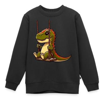 T-Rex pensif sur la balançoire du terrain de jeu - Sweat Premium enfant bio - noir - Devant - AI Model Kid Female (0cm)