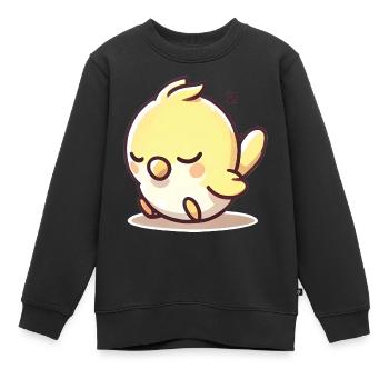 Schläfriger gelber Sittich Cartoon Design - Kinder Premium Organic Sweatshirt - Schwarz - Vorne - AI Model Kid Female (0cm)
