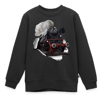 Steam locomotive breaks through paper - Kids Premium Organic Sweatshirt - black - Front - AI Model Kid Female (0cm)