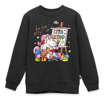 Ich bin jetzt ein Kitakind Einhorn Staffelei Kita - Kinder Premium Organic Sweatshirt - Schwarz - Vorne - AI Model Kid Female (0cm)