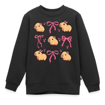 Süßes Capybara Rosa Schleife Capybara - Kinder Premium Organic Sweatshirt - Schwarz - Vorne - AI Model Kid Female (0cm)