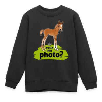 Poulain TU veux ma photo (textiles foncés) - Sweat Premium enfant bio - noir - Devant - AI Model Kid Female (0cm)