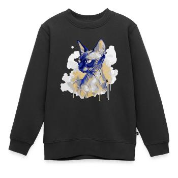 Aquarelle d’art du chat Sphynx - Sweat Premium enfant bio - noir - Devant - AI Model Kid Female (0cm)